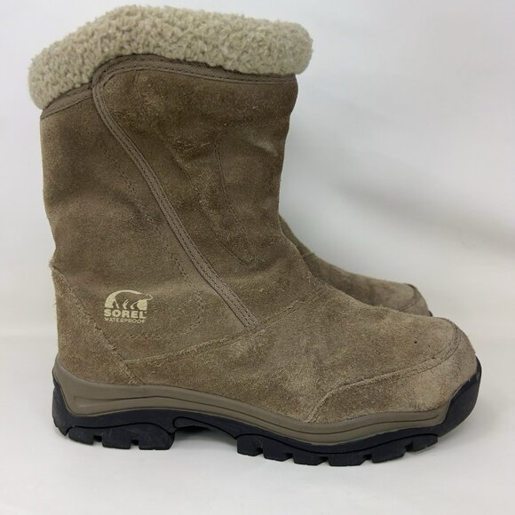 Sorel Waterfall Waterproof Suede Winter Boots Beige Women's Size 8 - Picture 1 of 7